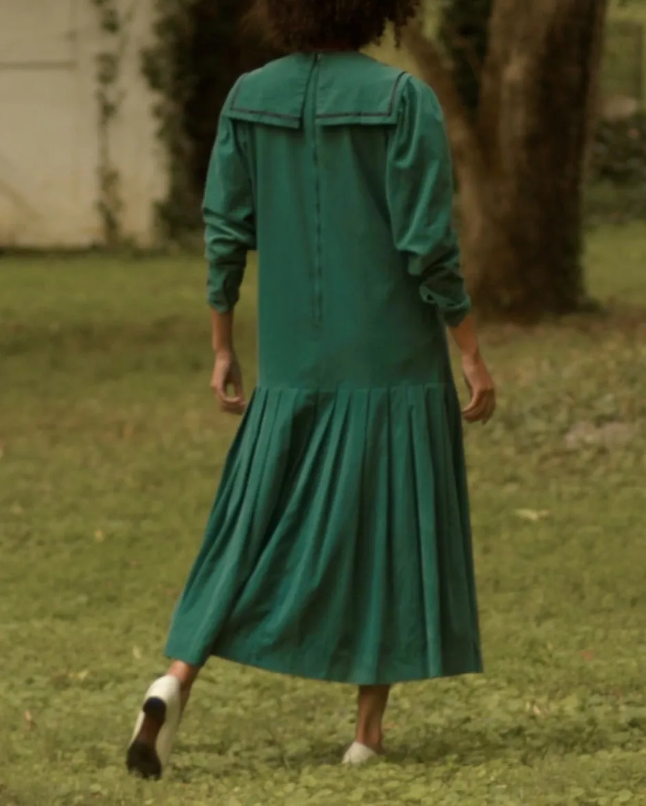 1980s cotton sailor collar corduroy drop waist dress