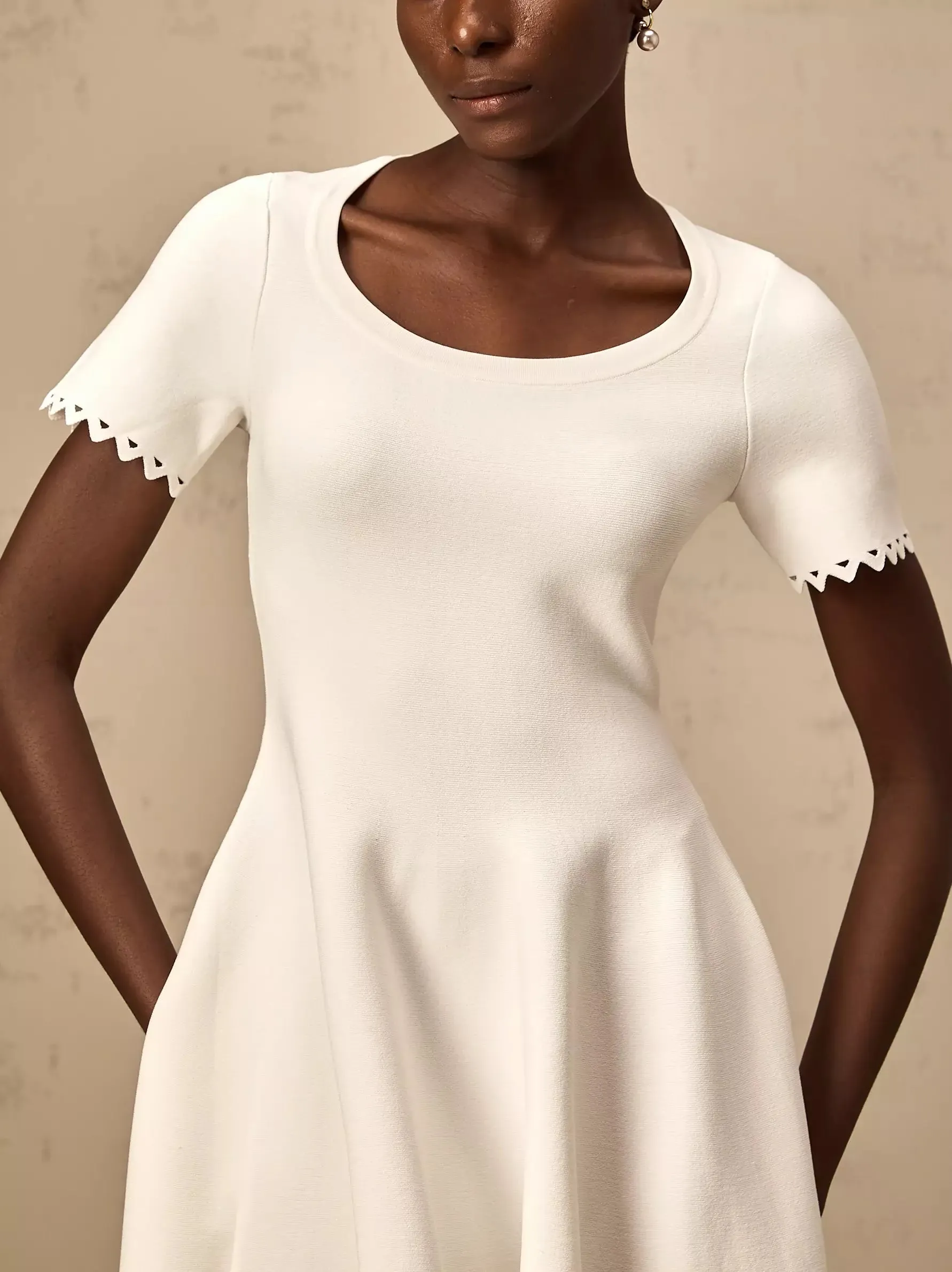 A-Line Cut-Out Stretch Knit Mini Dress in White
