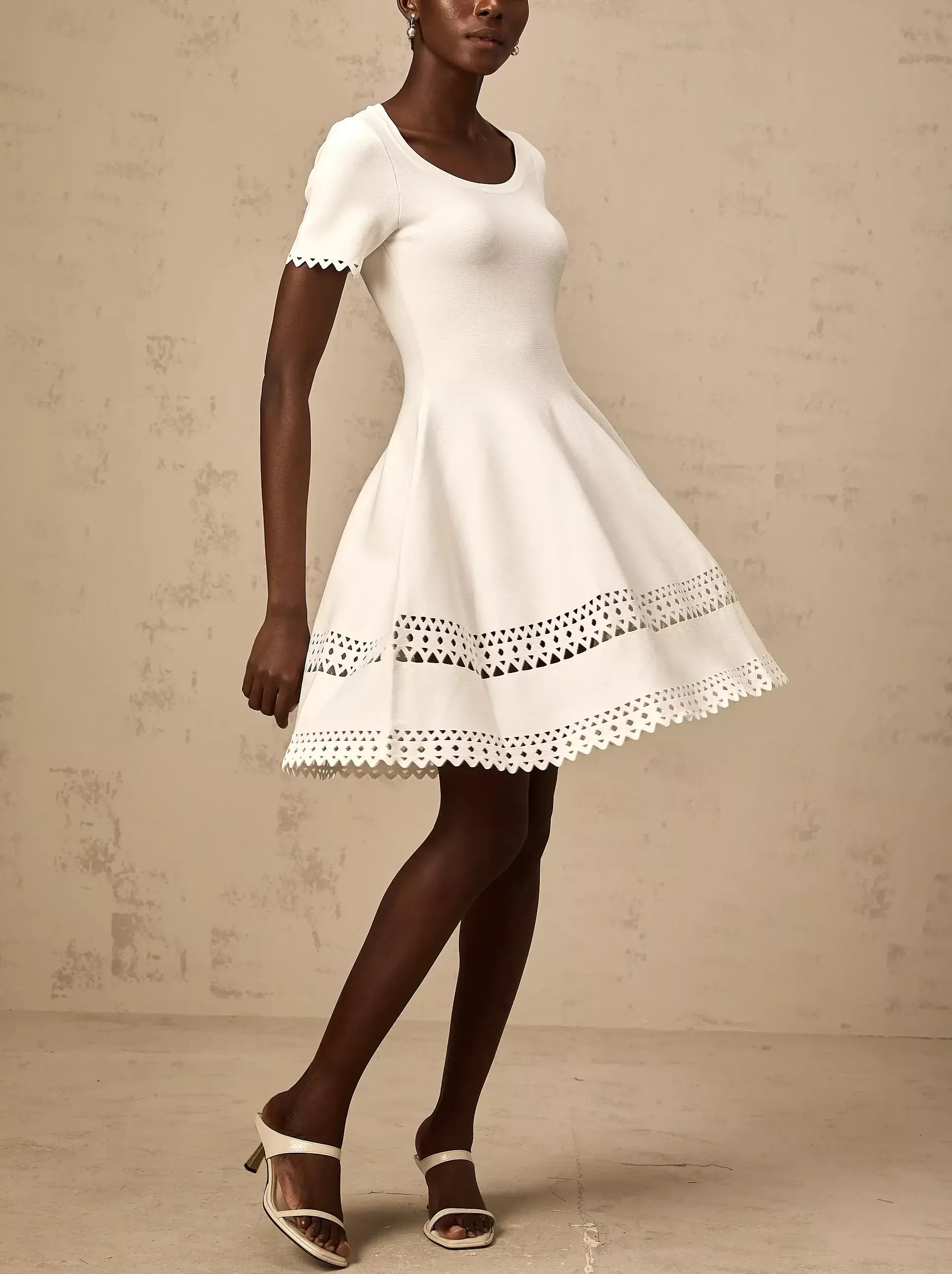 A-Line Cut-Out Stretch Knit Mini Dress in White
