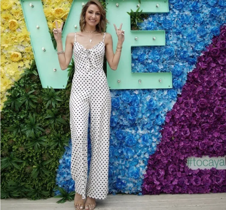 Caution to the Wind Polka Dot Super Soft Tie Front Jumpsuit- Size S