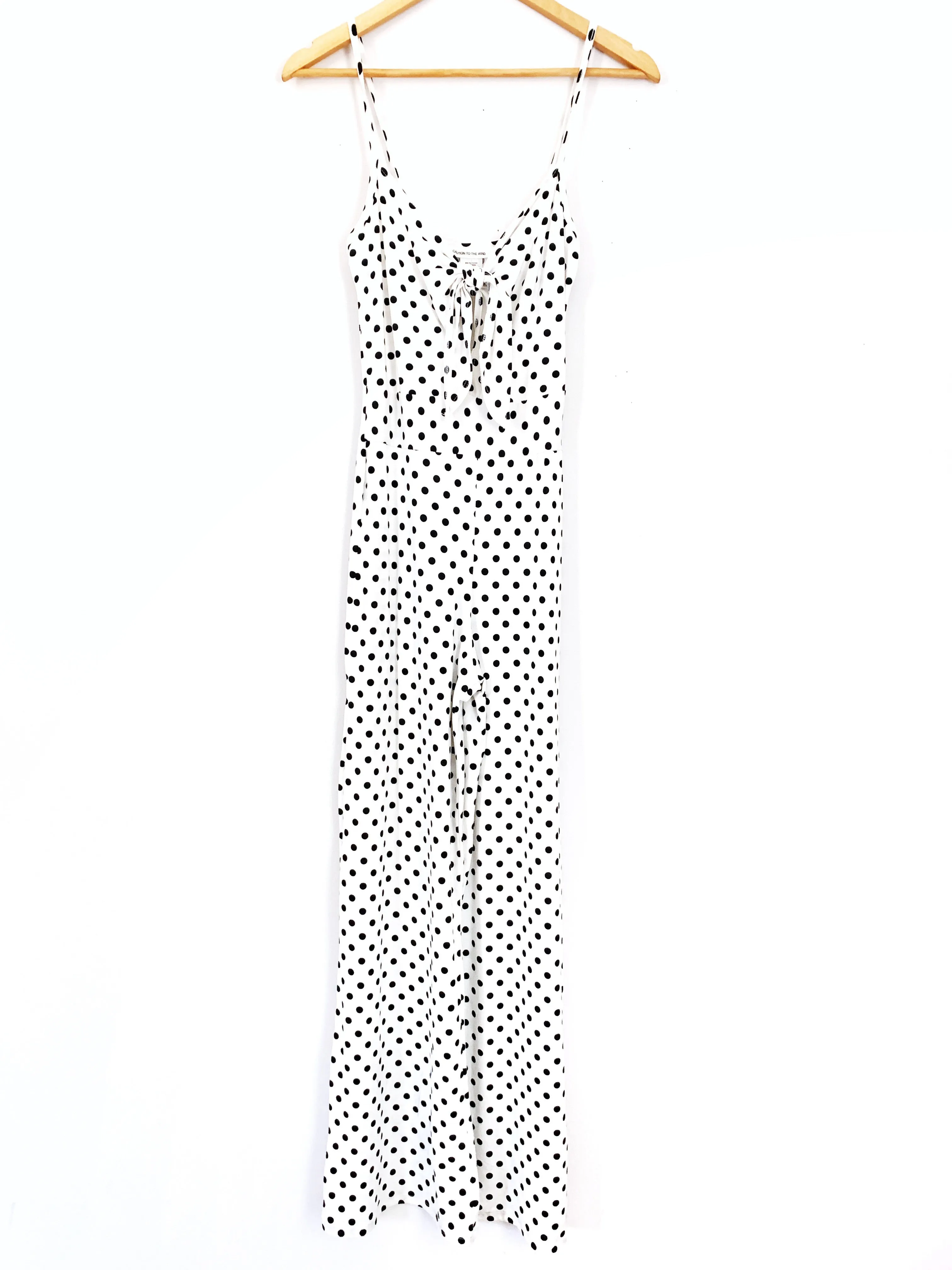 Caution to the Wind Polka Dot Super Soft Tie Front Jumpsuit- Size S