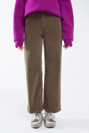 Cropped Cord Pants In Khaki