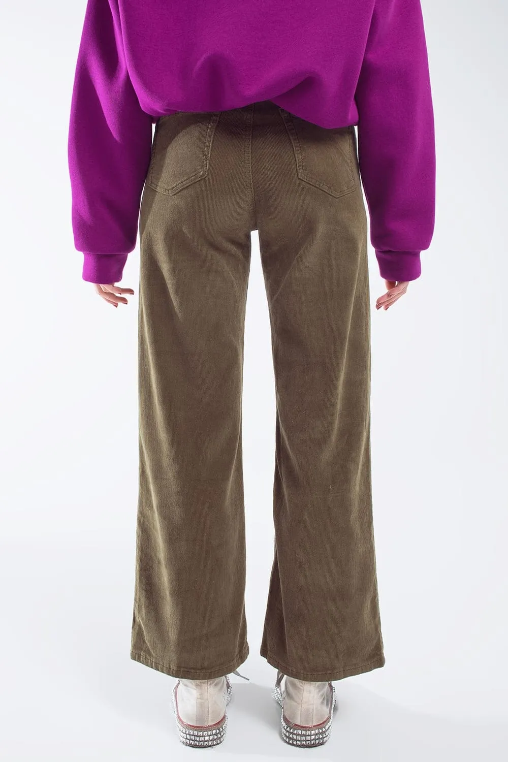 Cropped Cord Pants In Khaki