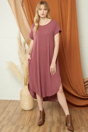 Eden Ribbed Midi Dress-Marsala