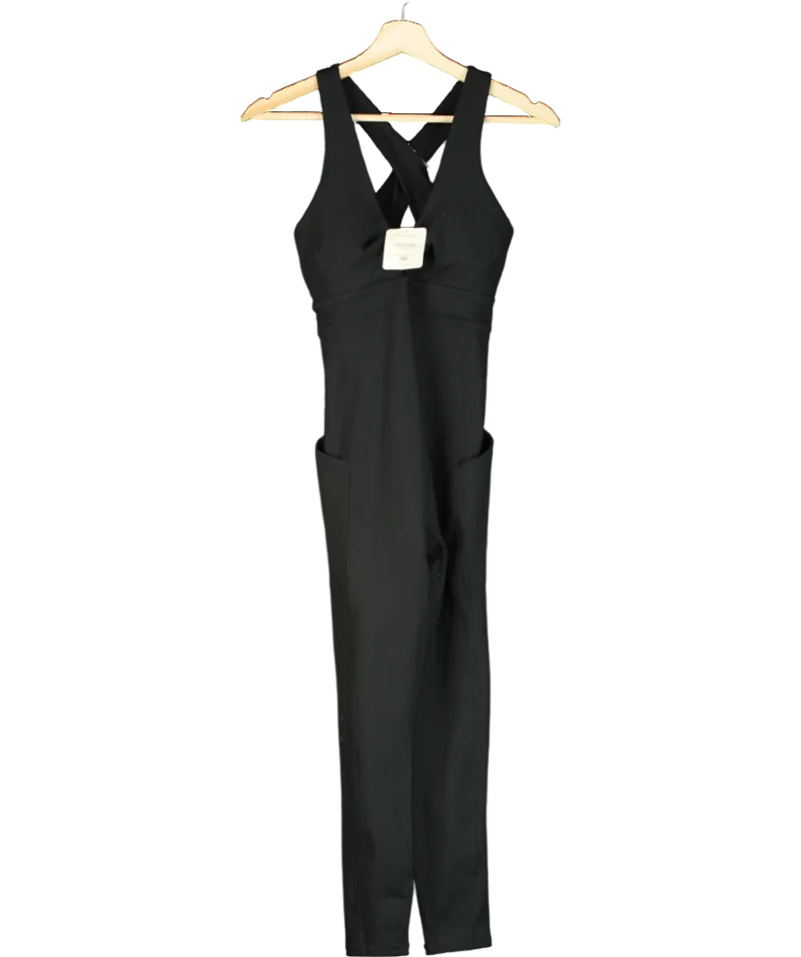 Fabletics Black Twist Front Tie Oasis Rib Pocket Jumpsuit UK S