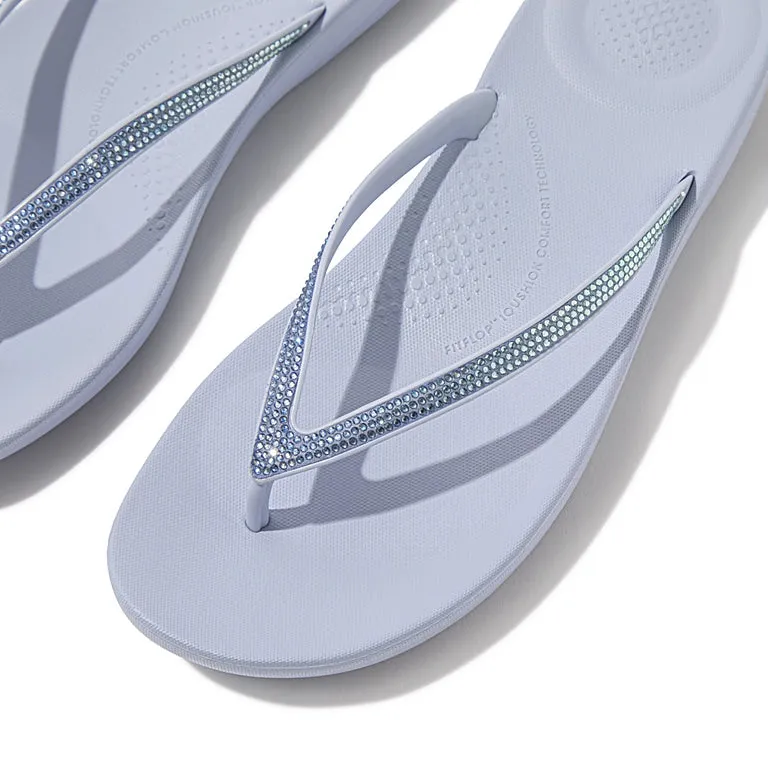 FitFlop Womens Iqushion Ombre Sparkle Flip Flops Skywash Blue