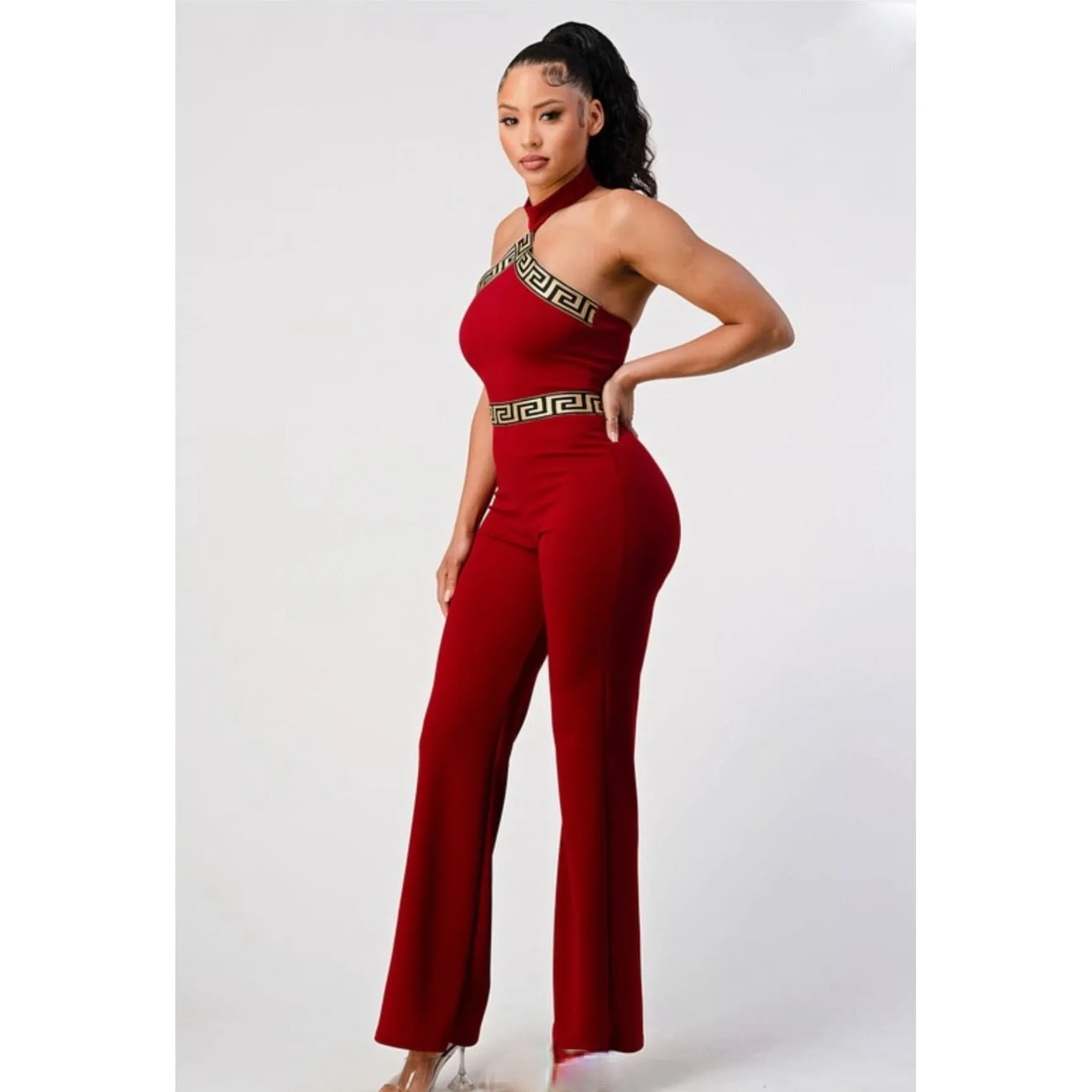 Halter Back Jumpsuit (Wine)