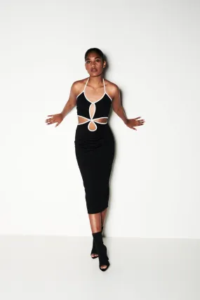 Halter Neck Cut Out Black Dress