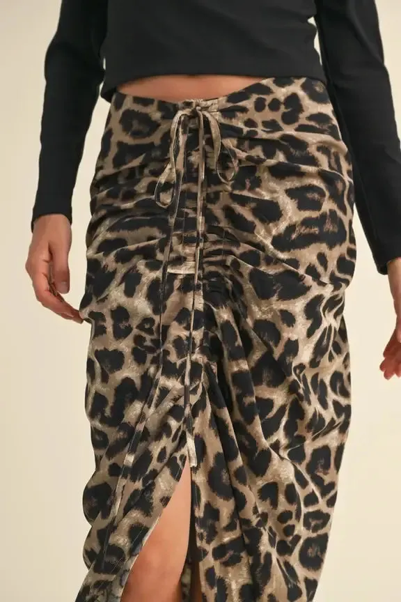 LEOPARD PRINT RUCHING DETAIL SKIRT