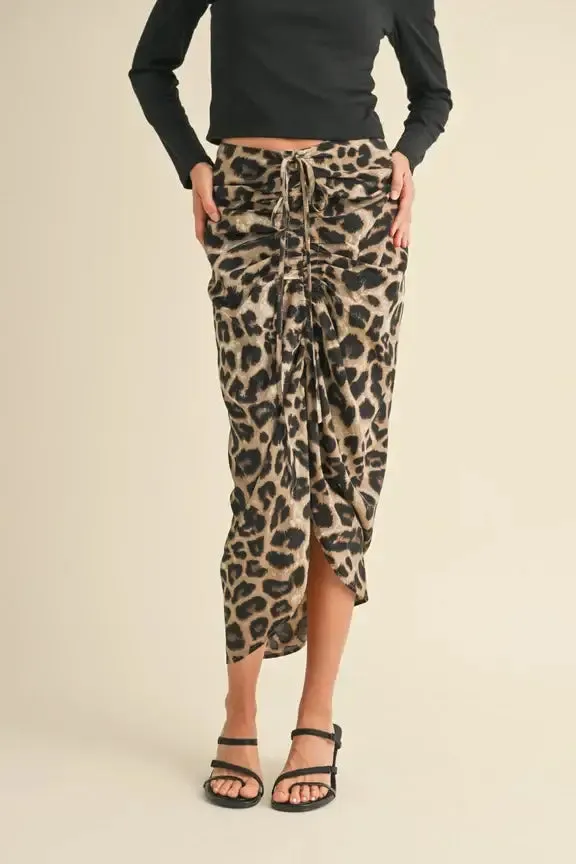 LEOPARD PRINT RUCHING DETAIL SKIRT