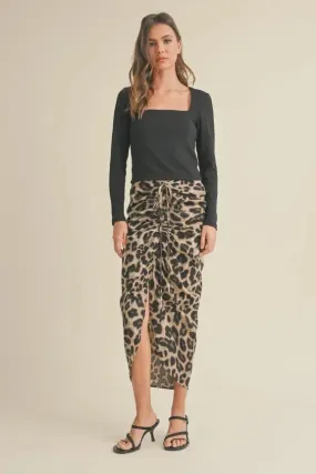 LEOPARD PRINT RUCHING DETAIL SKIRT