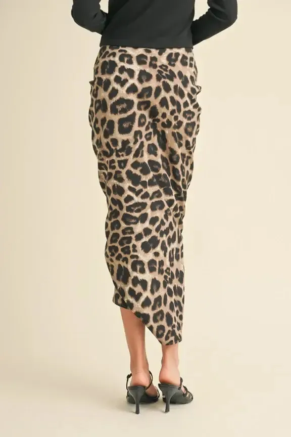 LEOPARD PRINT RUCHING DETAIL SKIRT