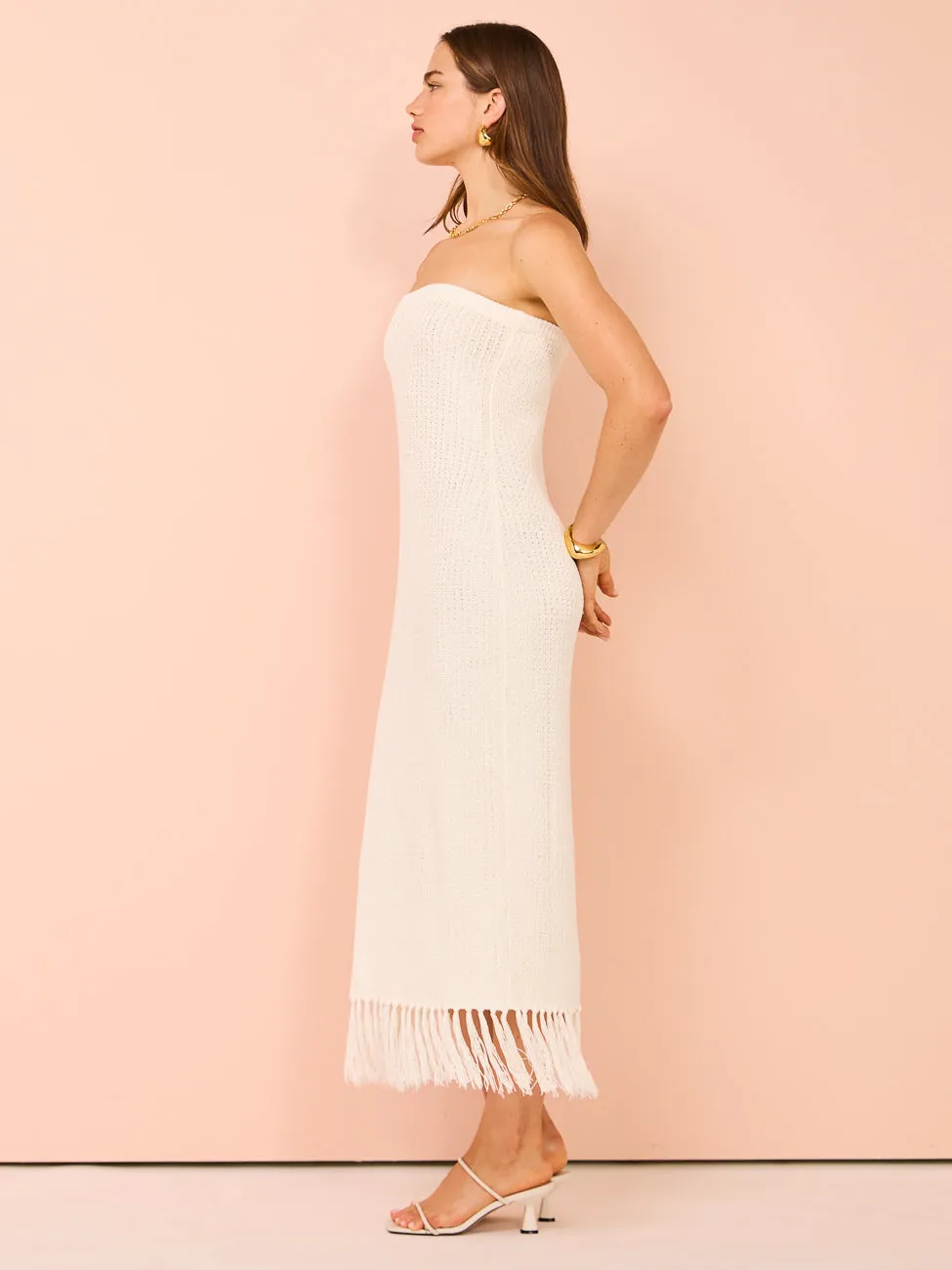 Mon Renn Adorn Knit Midi Dress in Pearl