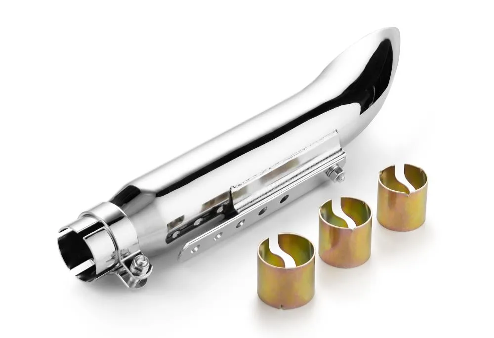 Muffler Turnout Chrome 40cm Long fits up to 45mm (1-3/4 in.) header pipes - Highway Hawk H65-938