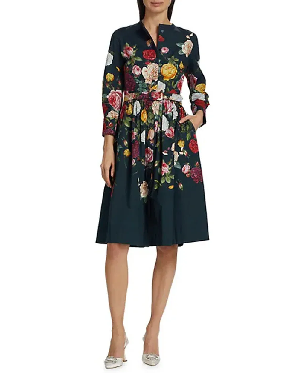 Navy Floral Degrade Button Front Dress
