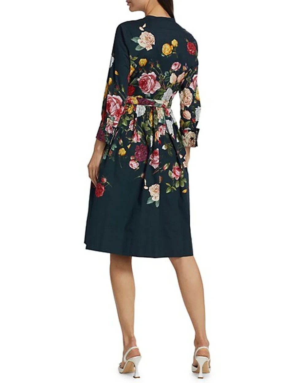 Navy Floral Degrade Button Front Dress