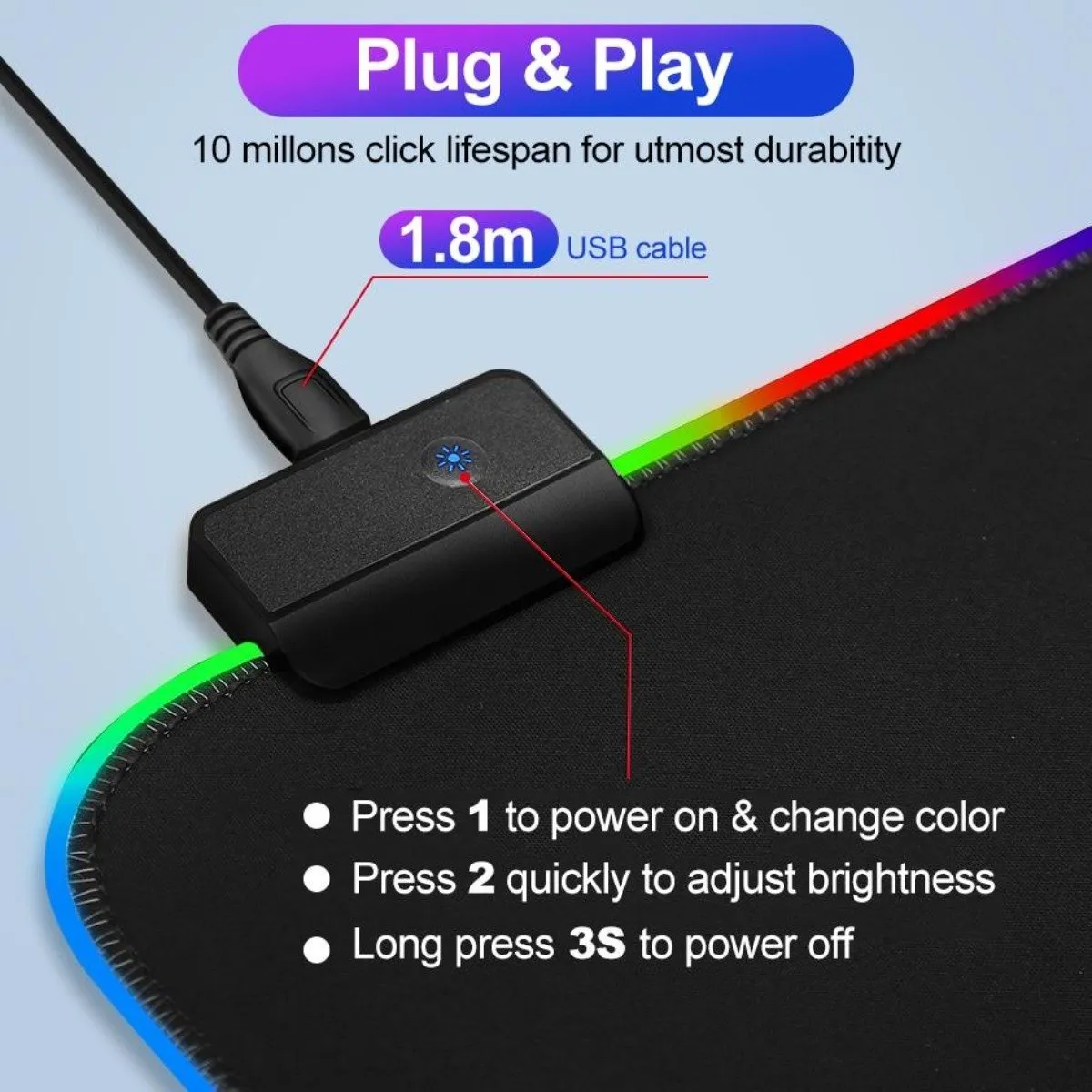 Ninja Dragon RGB Light-Up Gaming Mouse Pad - Large