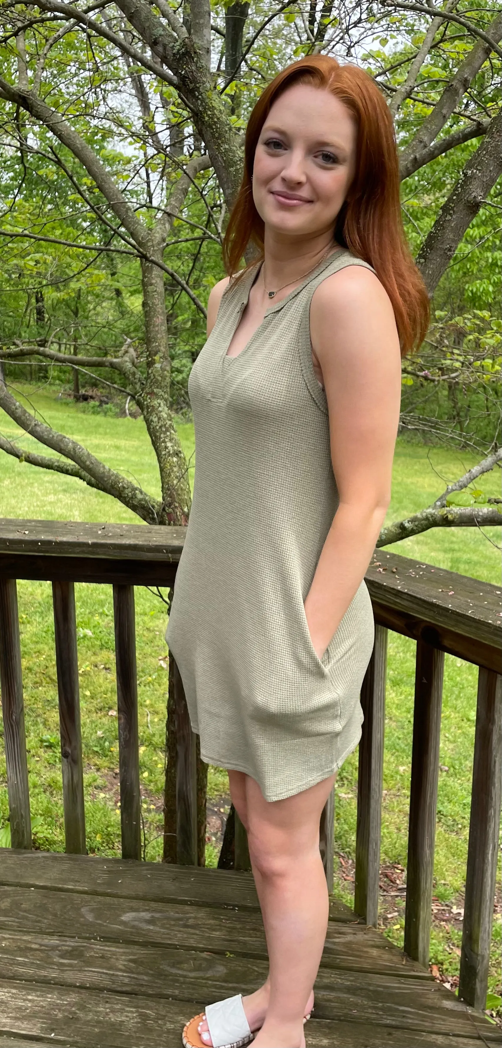 olive waffle knit dress