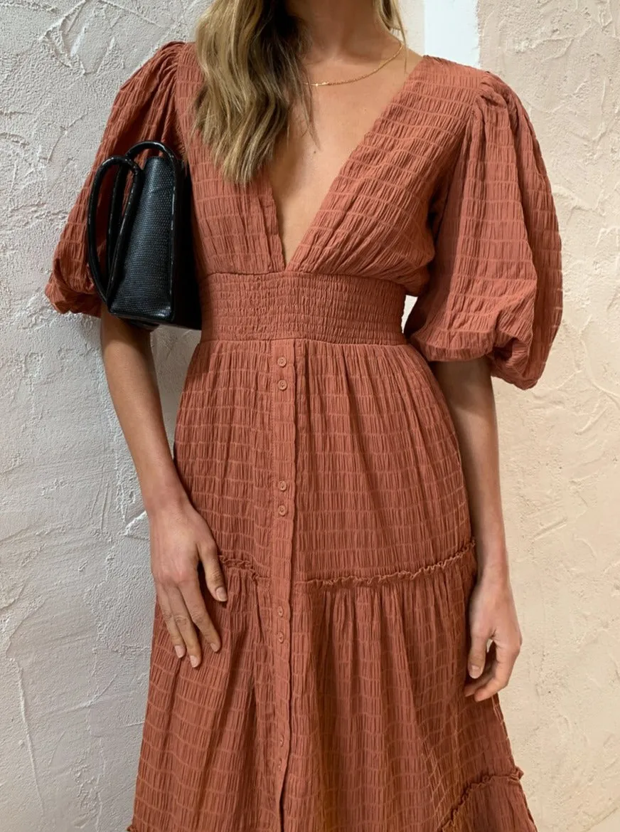 Sovere Reason Reversible Midi Dress in Cinnamon