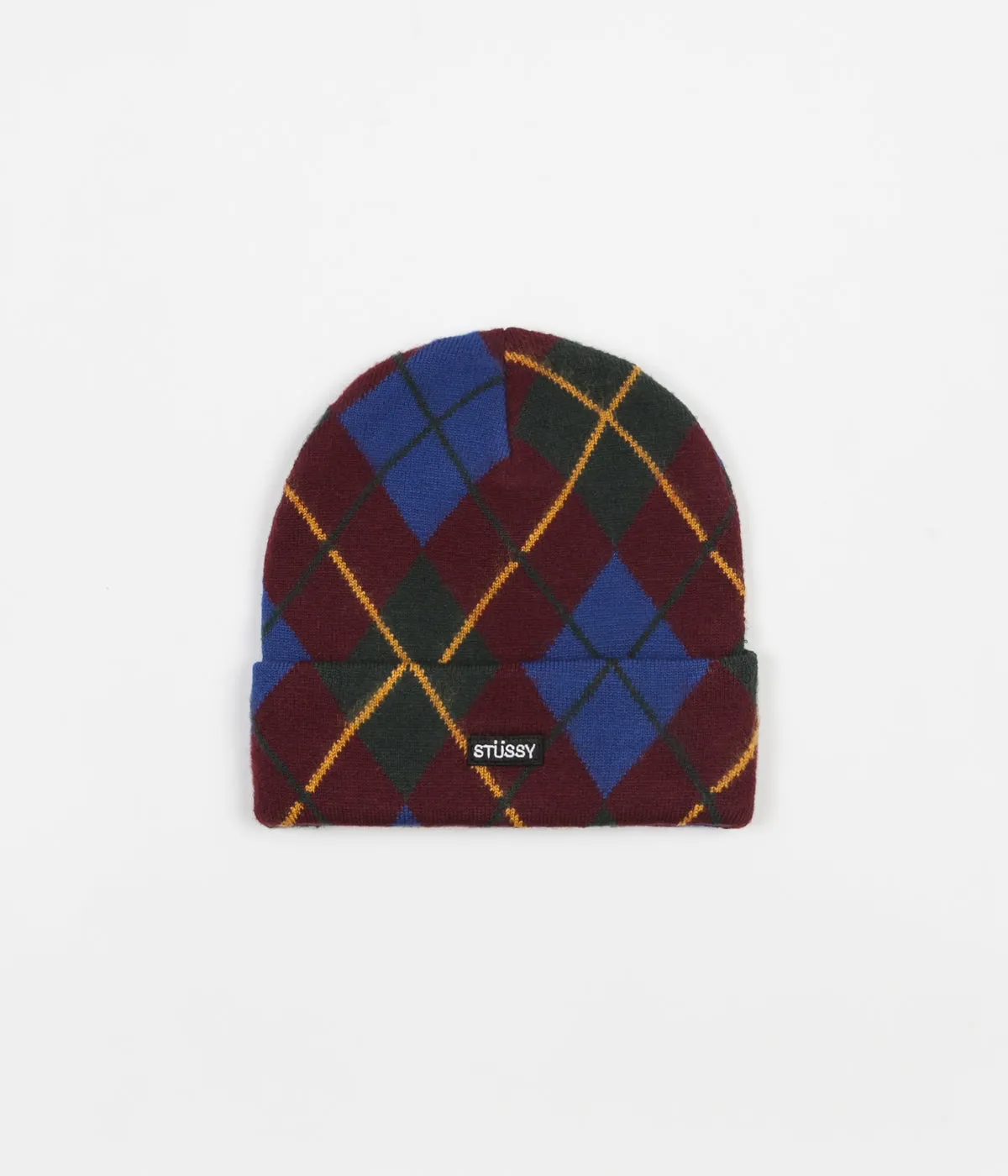 Stussy Argyle Pattern Cuff Beanie - Burgundy