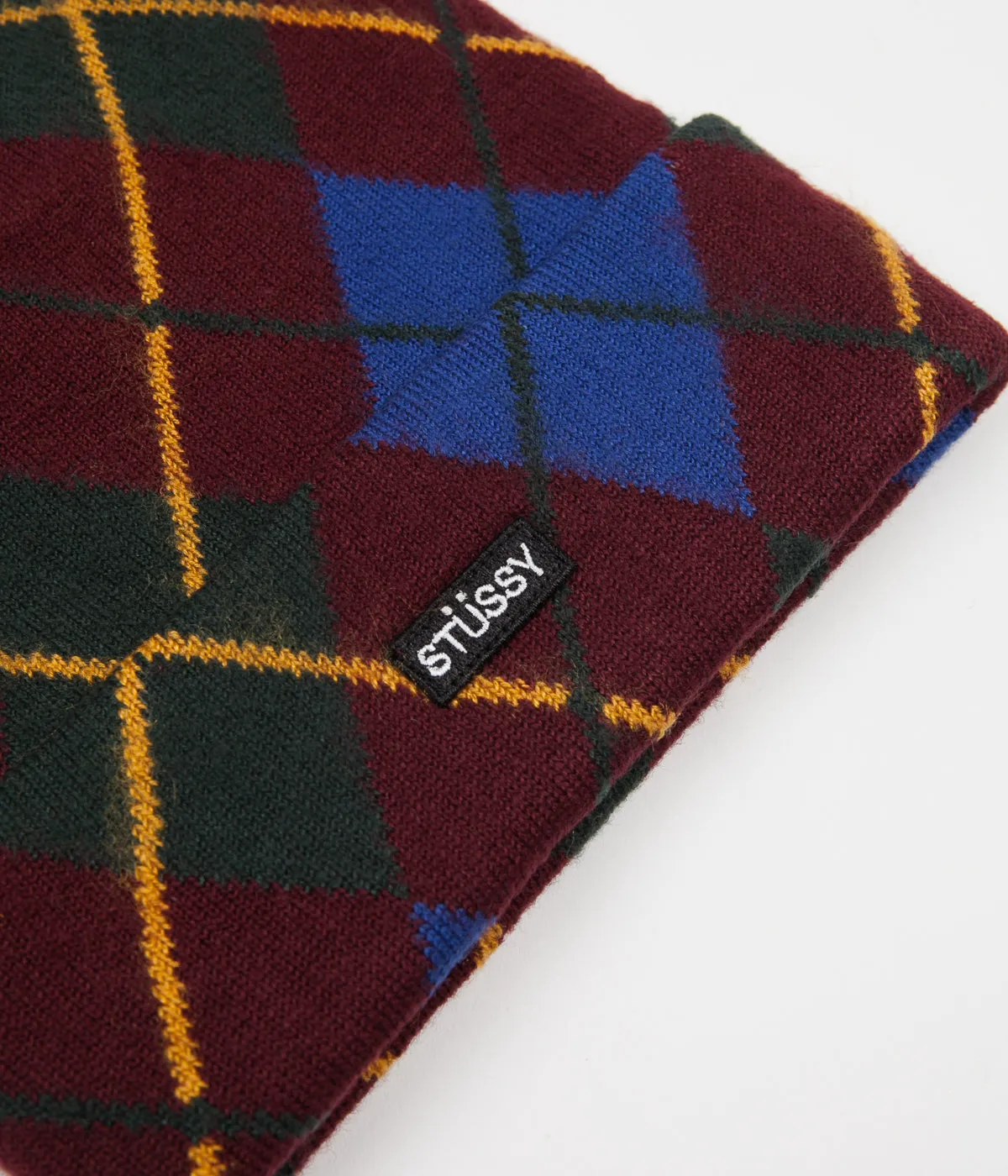 Stussy Argyle Pattern Cuff Beanie - Burgundy