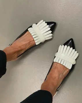 Tassel Patch Slingback Pointed Toe Flats