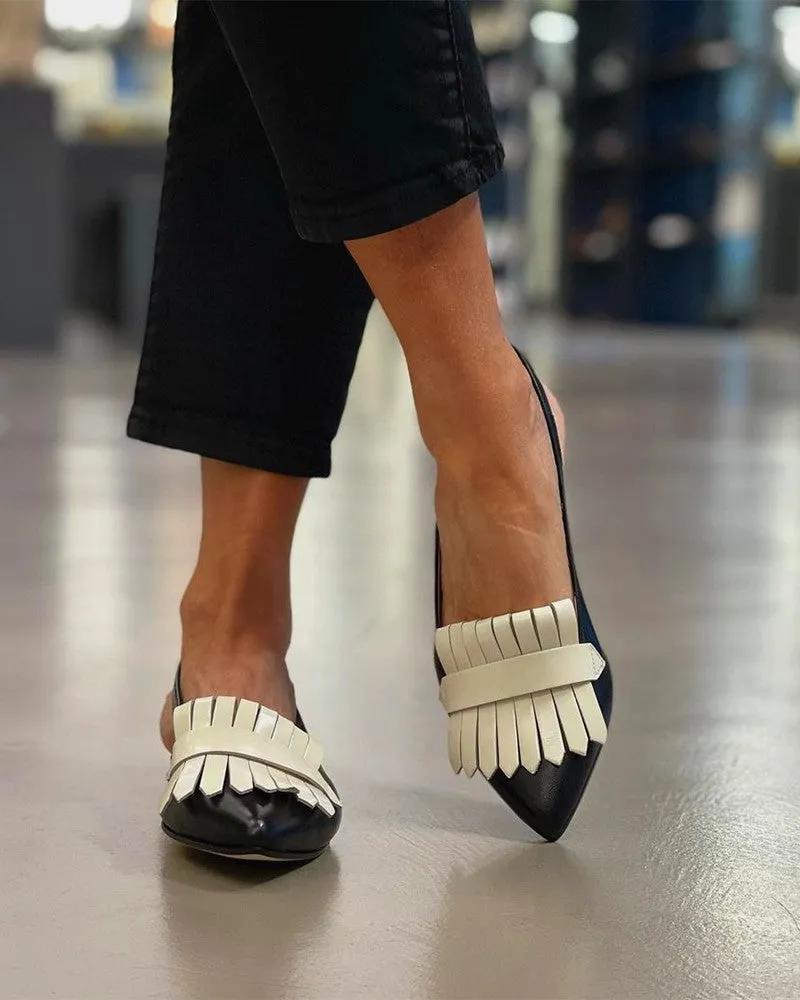Tassel Patch Slingback Pointed Toe Flats