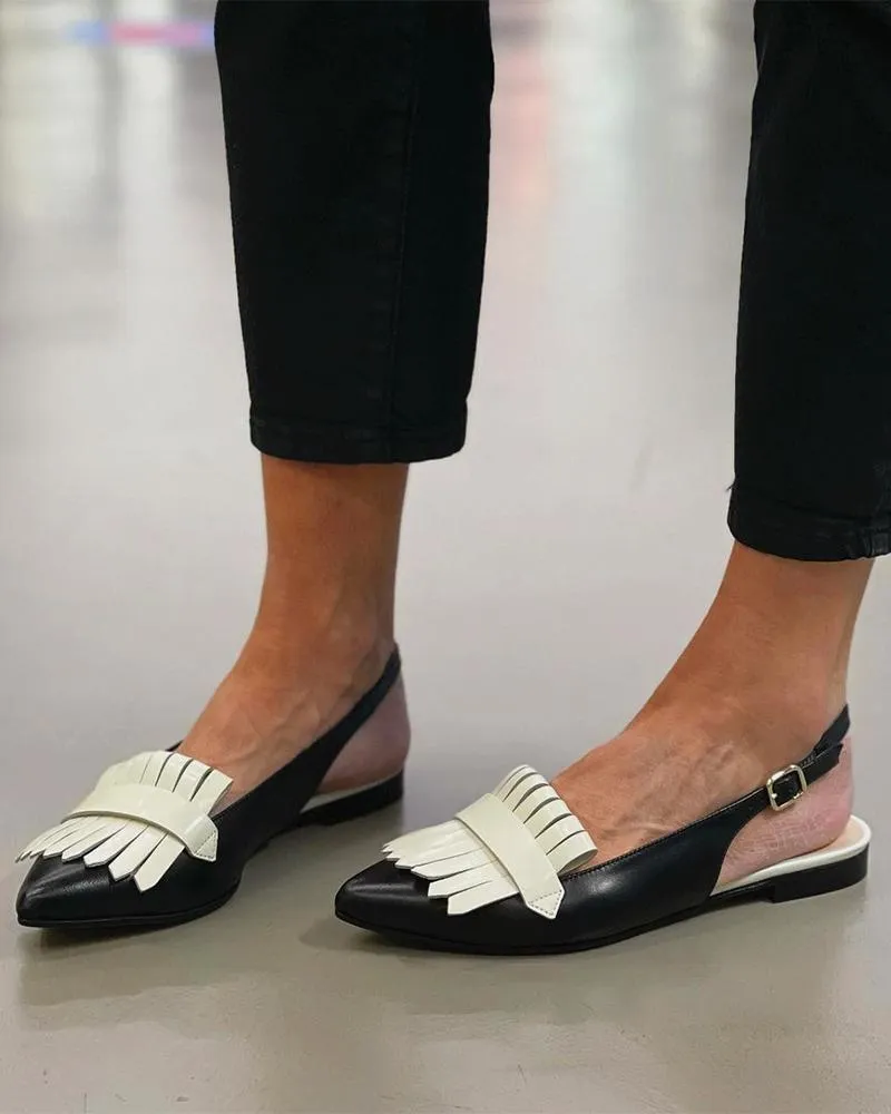 Tassel Patch Slingback Pointed Toe Flats