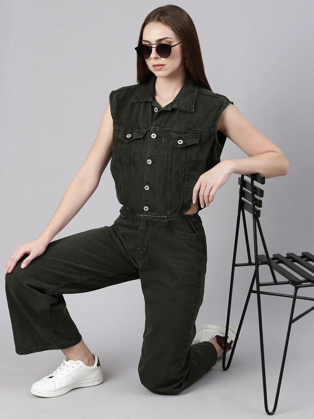 Women Solid Olive Basic Jumpsuit
