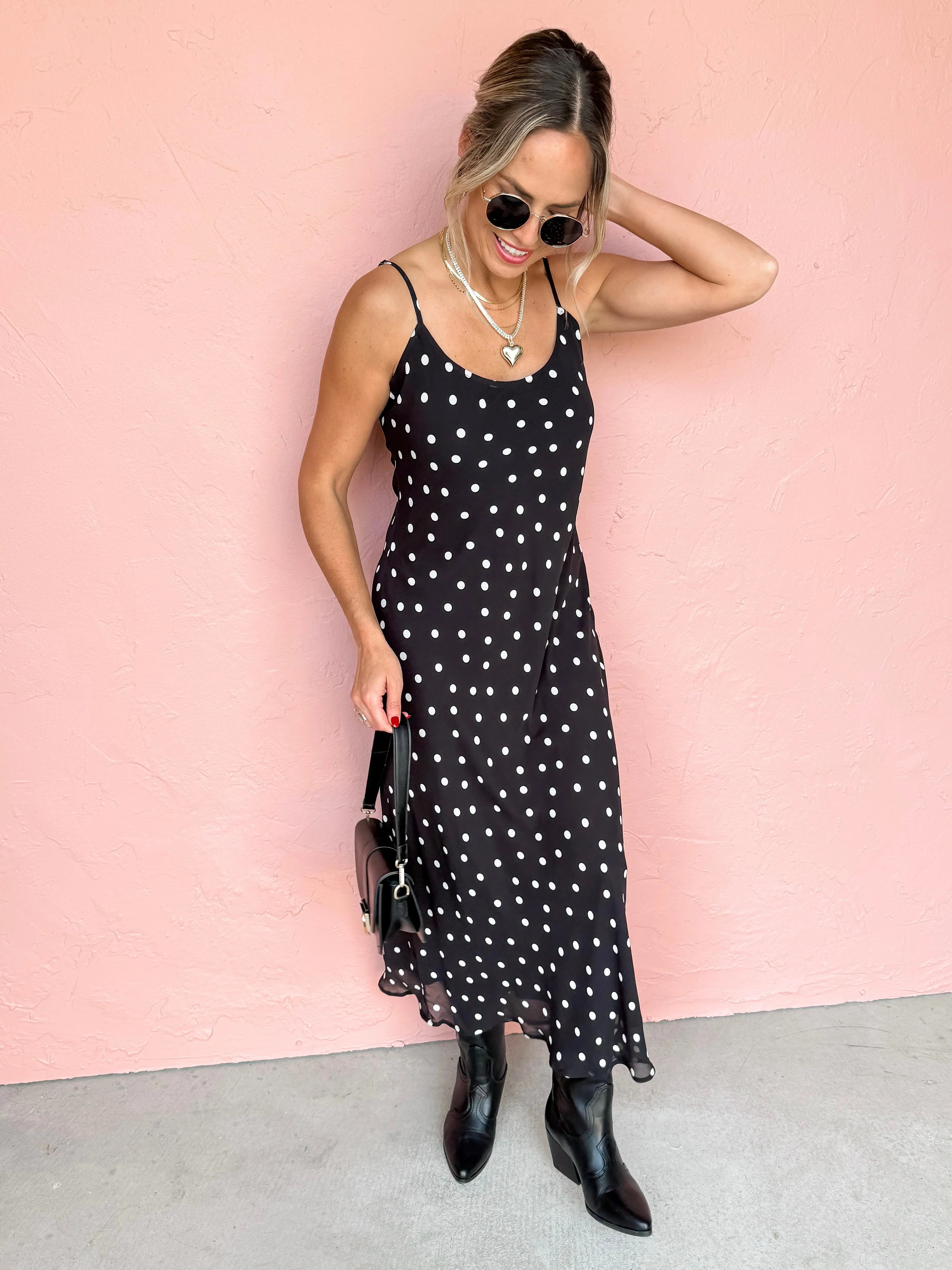 [Z Supply] Cecily Polka Dot Slip Dress-Black